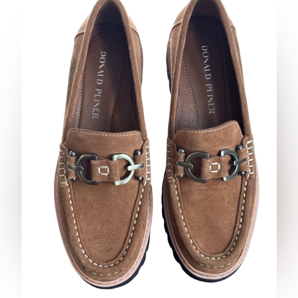 Donald J. Pliner Chestnut Suede Loafers with Metal Bit